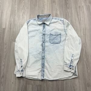 32 Bar Blues Button Up Shirt Men's 2XL XXL Blue Chambray Long Sleeve Preppy